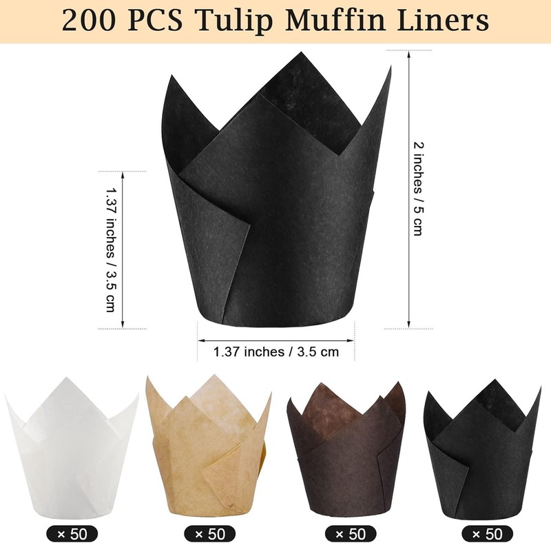Mini Tulip Cupcake Liners, Greaseproof Baking Cups, 200 Pieces, Brown White gallery