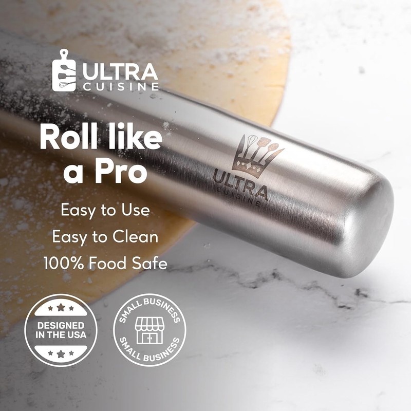 Professional-Grade Stainless Steel Rolling Pin - Tapered Dough Roller for Baking gallery