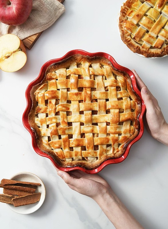 LE TAUCI Ceramic Pie Pans for Baking, 11 Inches Deep Dish Plate M, Red gallery