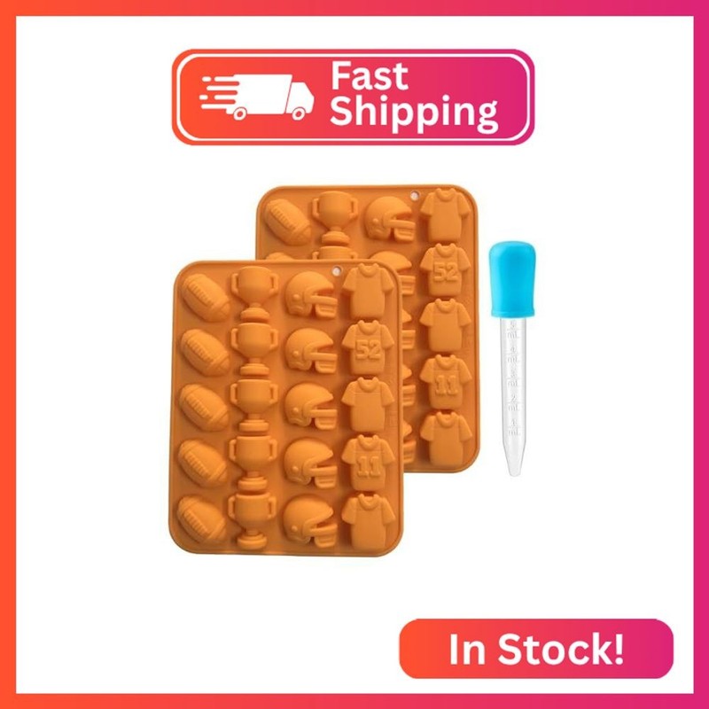 Apiocmy 2 Pack Football Candy Molds, 40-Cavity Football Chocolate Mold with Drop