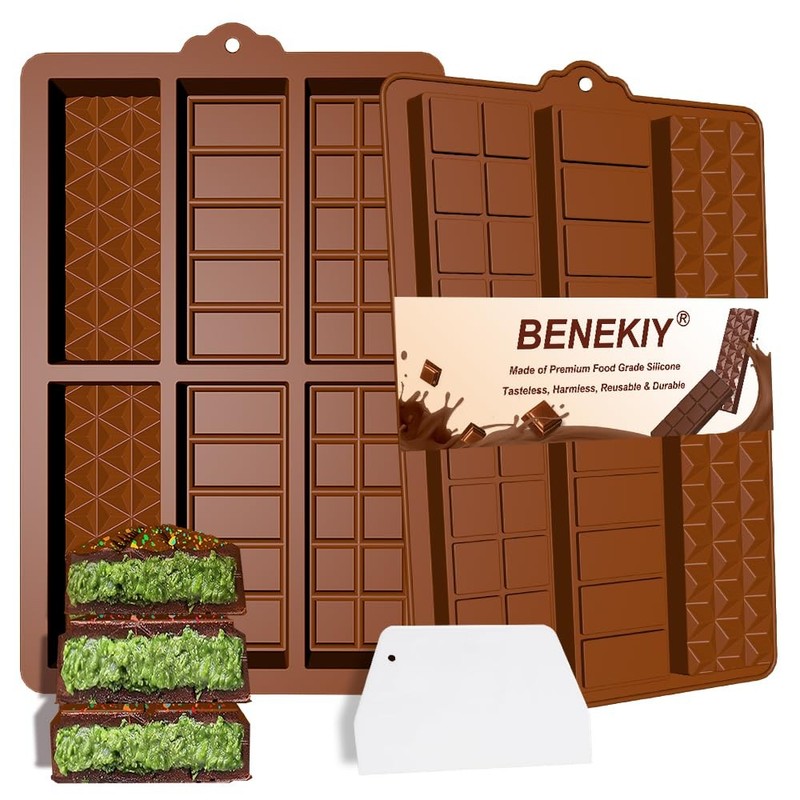 Deep Chocolate Bar Molds, 2 Pack Candy Bar Silicone Molds, Non-Stick 6 Caviti…