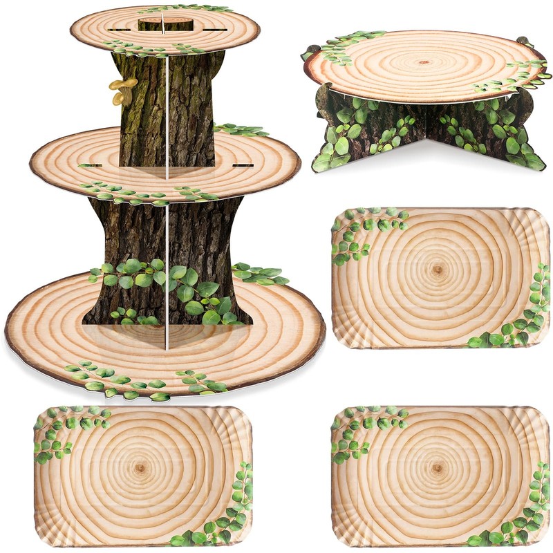 5 Pcs Woodland Cupcake Stand Sets Woodland Baby Shower Decoration Wood Grain …