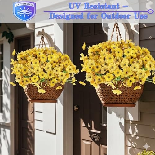 Artificial Mums Flowers for Outdoors, 16 Bundles UV Resistant 16PCS Yellow gallery