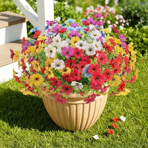 Artificial Flowers Outdoors Spring Faux Flowers UV Resistant 24PCS Multi Color