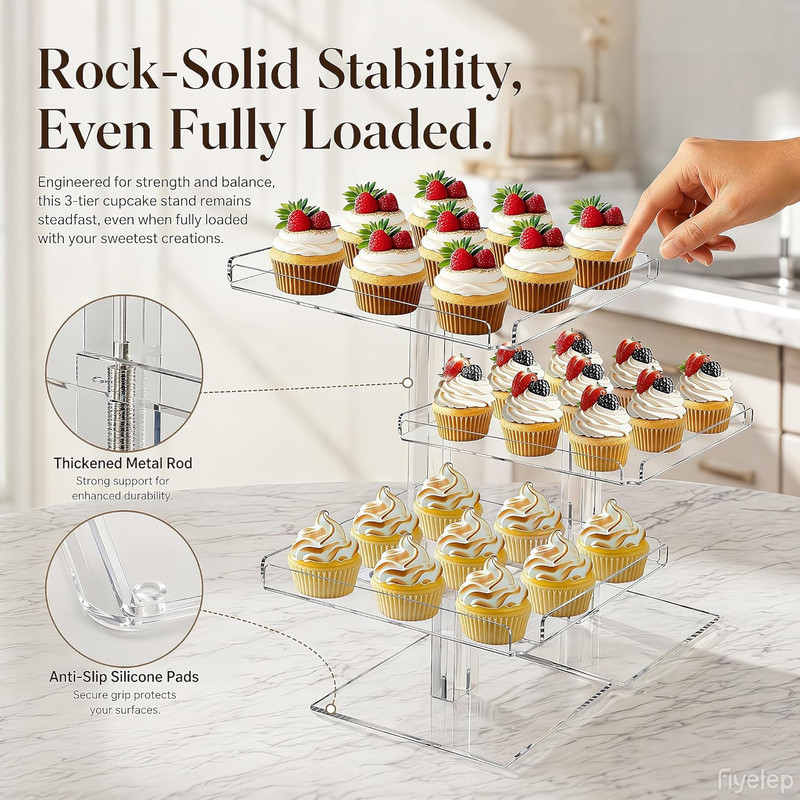 3 Tier Acrylic Cupcake Stand, 9“ Dessert Table Displays for Party gallery