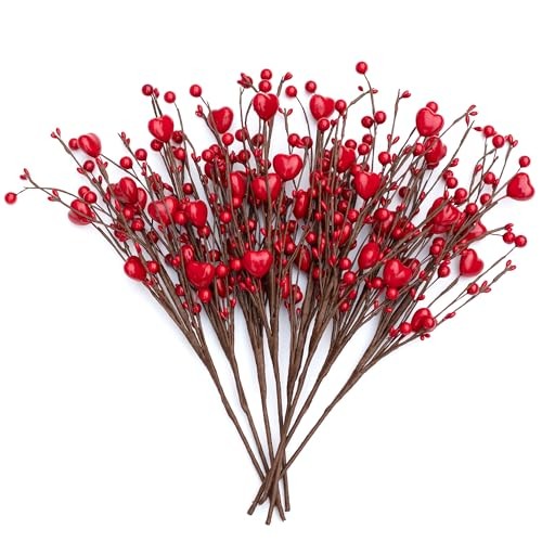 Valentines Day Decorations Floral Picks Stems - 8Pcs,16 Inch Full Red gallery