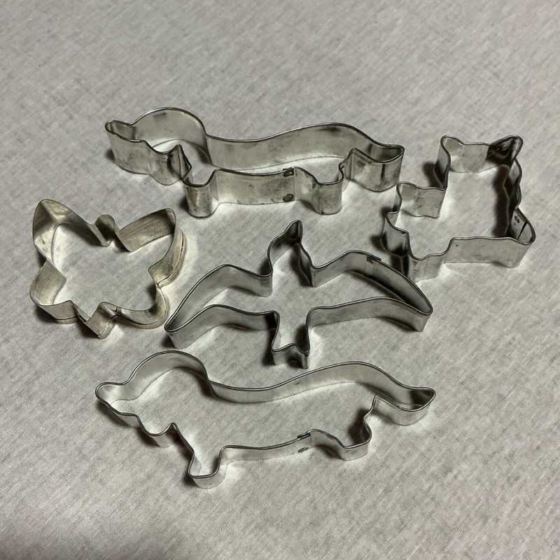 Silver Metal Cookie Cutters Set of 5 Animal Shapes Dog Bird Butterfly Cat gallery