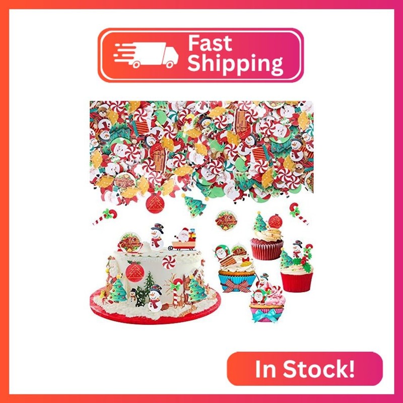 60 PCS Edible Christmas Cupcake Toppers Santa Claus Snowman Tree Cupcake Picks R