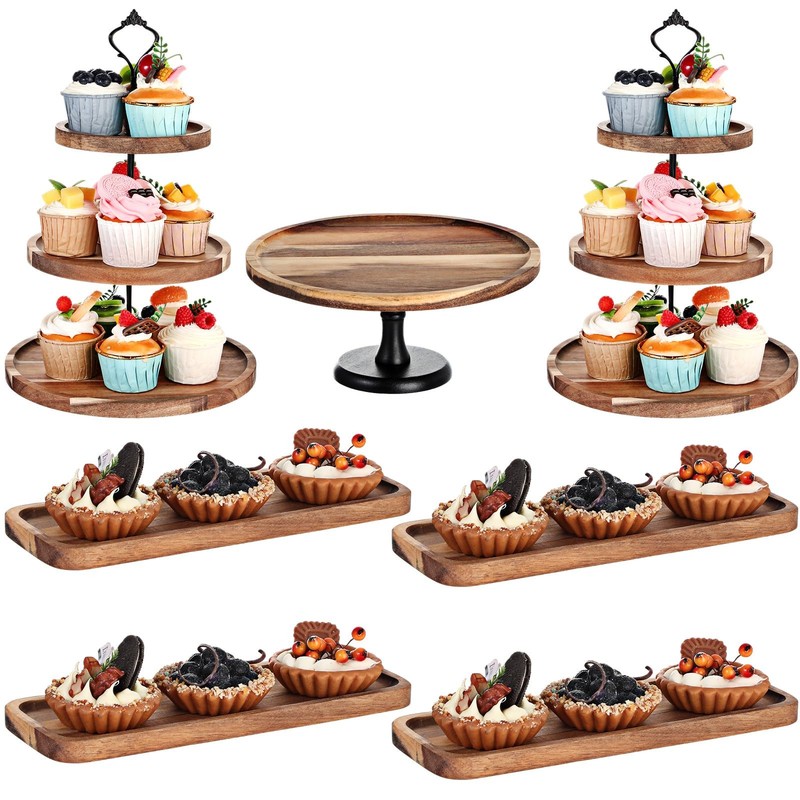 Havawish 7 Pcs Wood Dessert Table Display Set, 3 Tier Wooden Cupcake Stand Ro…