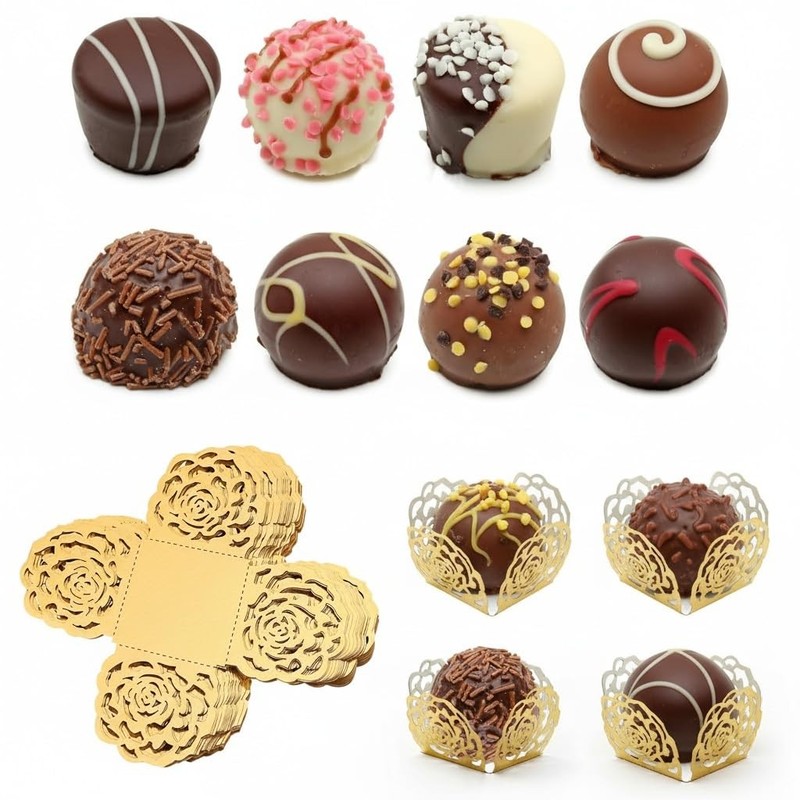 50Pcs Rose Gold Square Truffle Wrapping Paper Cup Dessert Cupcake Liners