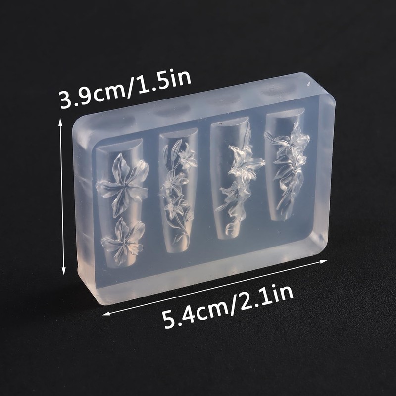 Silicone Nail Art Mold, 3D Flowers 1.33 inches x 2.32 inches, Clear X-MJ11 gallery