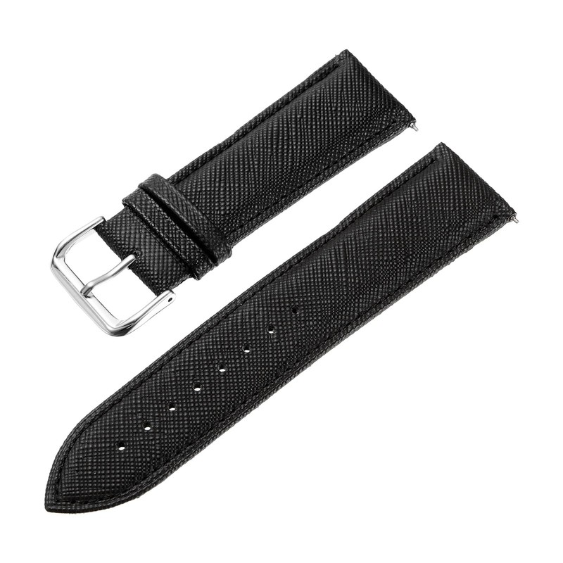 24mm Classic Grain Replacement Leather Strap for Watch Bands Black Silver gallery