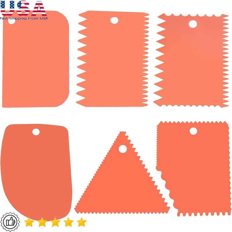 6PCS Cake Scraper Set Icing Smoother Decorating Combs Reusable Plastic Tools New