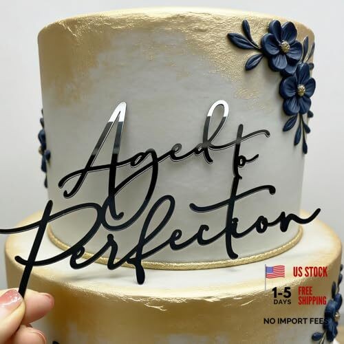 Aged to Perfection Cake Topper,Acrylic Black Script Design,Happy Birthday,