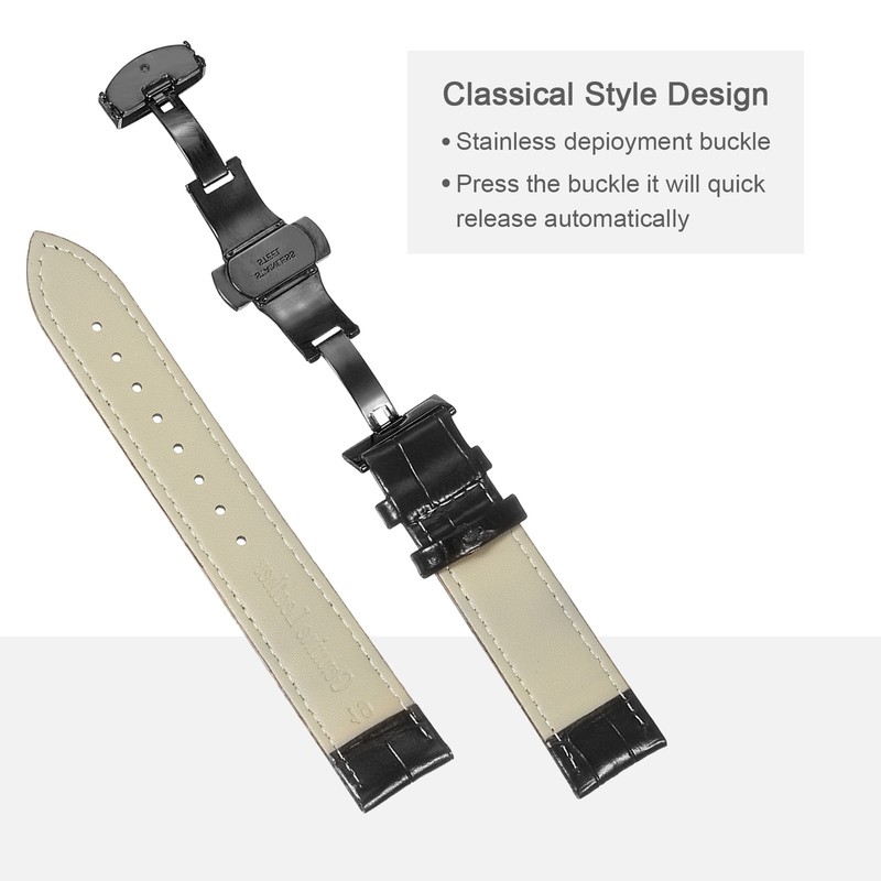 19mm Quick Release Buckle Leather Strap, Black/Black for Watches gallery