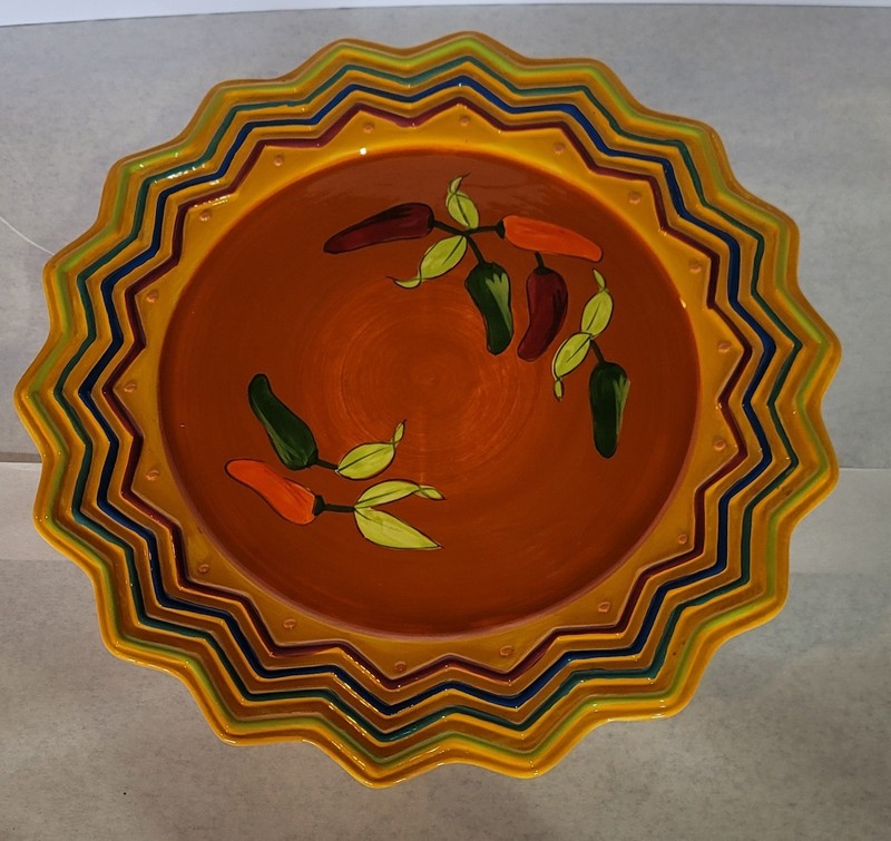 Studio D Serrano Terra Cotta Chili Pepper Mexican Design Cake Stand Plate 15" gallery