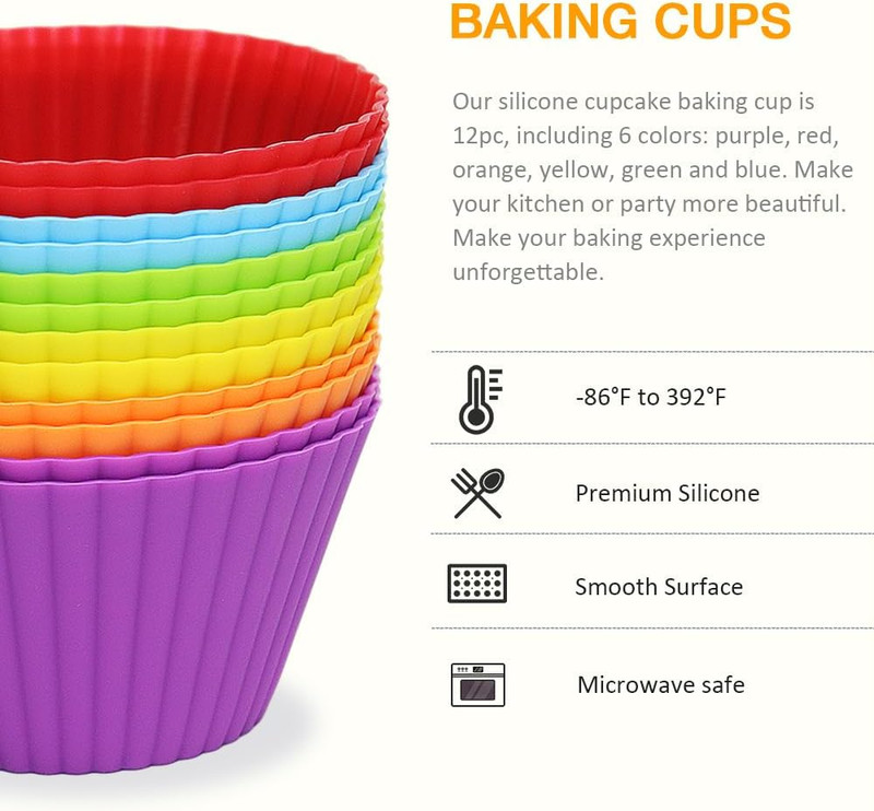 Extra Large Silicone Cupcake Muffin Cups 12 Pack, 3.54 Inch Muffin Liners gallery