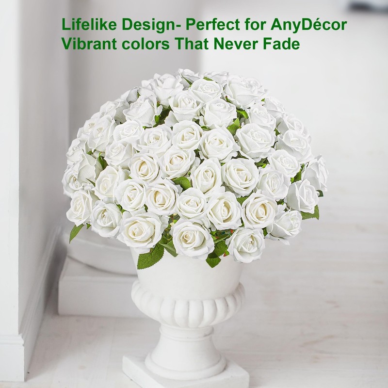 Uqueeten Artificial Flowers Roses White 100PCS 19.6" Bouquet gallery