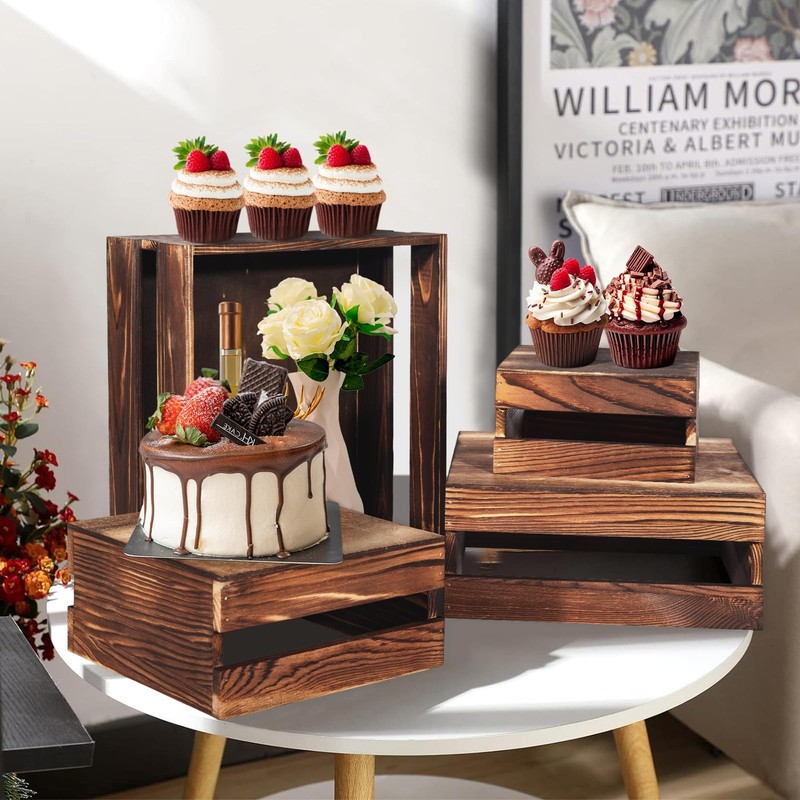 4 Pcs Buffet Risers with Mini Signs, Rustic Wood Cake Stands, Food Risers for... gallery