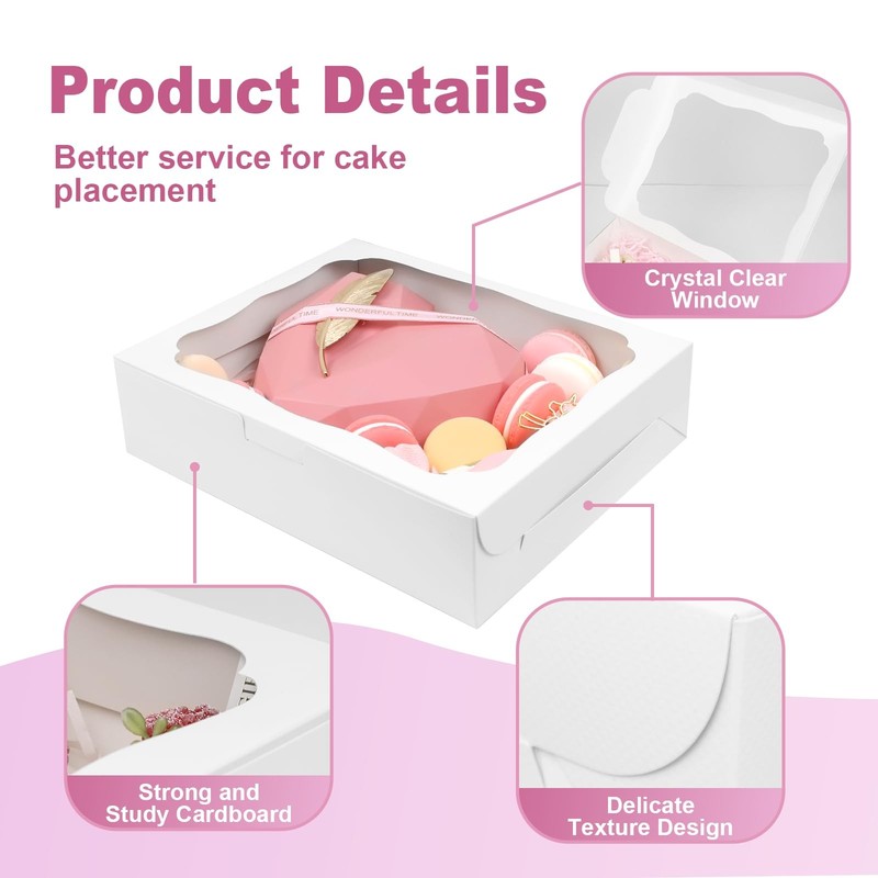 12 PCS 10x8x2.5 Inch White Bakery Treat Boxes Window Pastry Cookie Desserts gallery