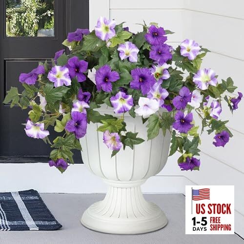 Artificial Fake Flowers Plants for Outdoor Decoration, 2PCS 2 Pcs Purple White