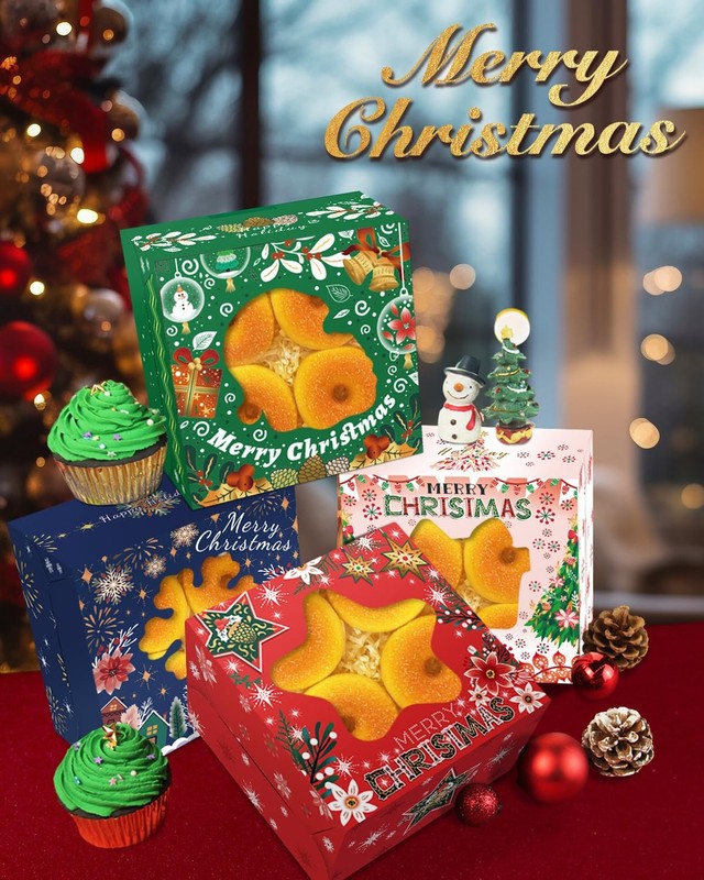 Christmas 60pcs Bakery Boxes with Window 6x6x3 Inches Thick Sturdy Macaroon ... gallery