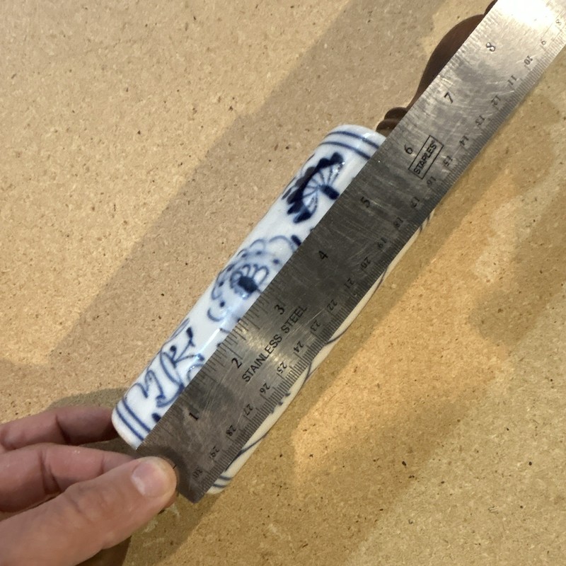 Blue & White Floral Ceramic Rolling Pin w/ Wooden Handles, 6 in gallery