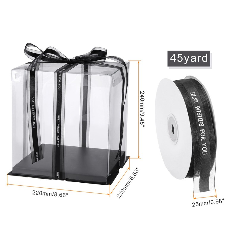 5Pcs Clear Cake Box 9"x9"x9" with Ribbon for 6 Inch Cake Packing Carry Black gallery