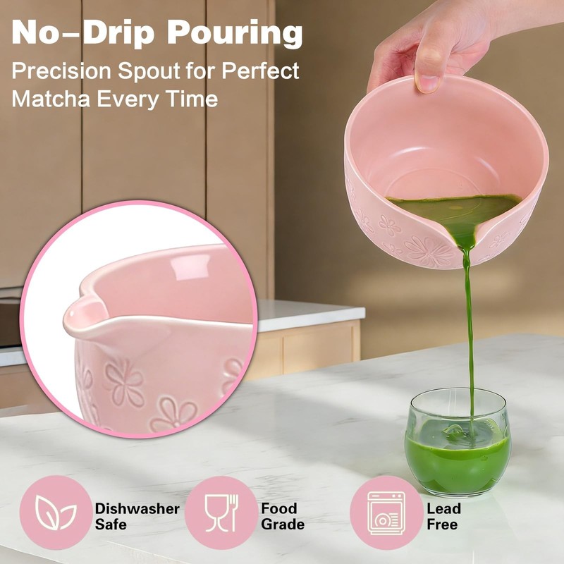 Matcha Whisk Set, Pink Ceramic Matcha Making Kit with Traditional Bamboo Whis... gallery