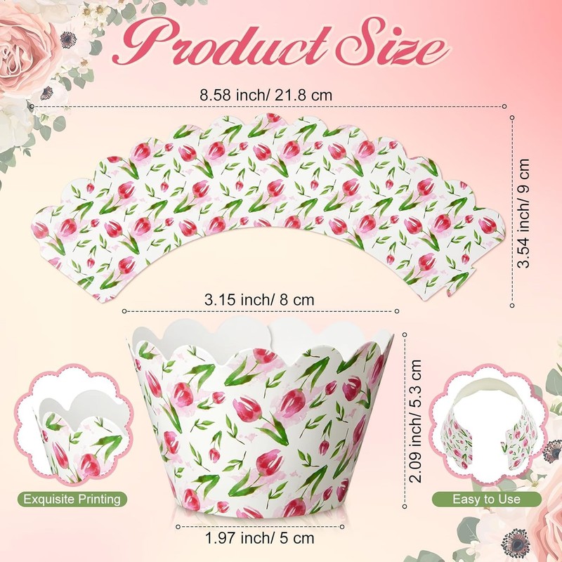 100 Pcs Vintage Floral Cupcake Wrappers Spring Flower Cupcake Liners Muffin Cake gallery
