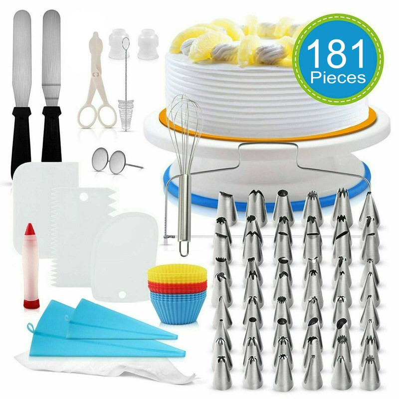 181 Pieces Set Baking Accessories Cake Turntable Decorating Cupcake Bakery Tools