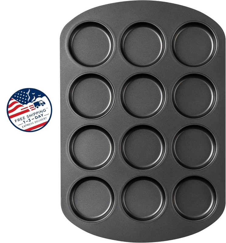 Molde para muffins, molde para cupcakes de 12 cavidades, antiadherente de 3''