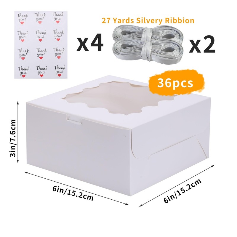 White Bakery Boxes with Window - 36pcs 6x6x3 Inches Cookie Mini Cake Pastry D... gallery