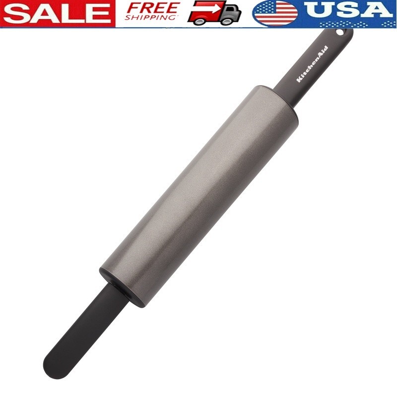 Durable Nonstick Metal Rolling Pin W/ Offset Handles Easy Dough Rolling New
