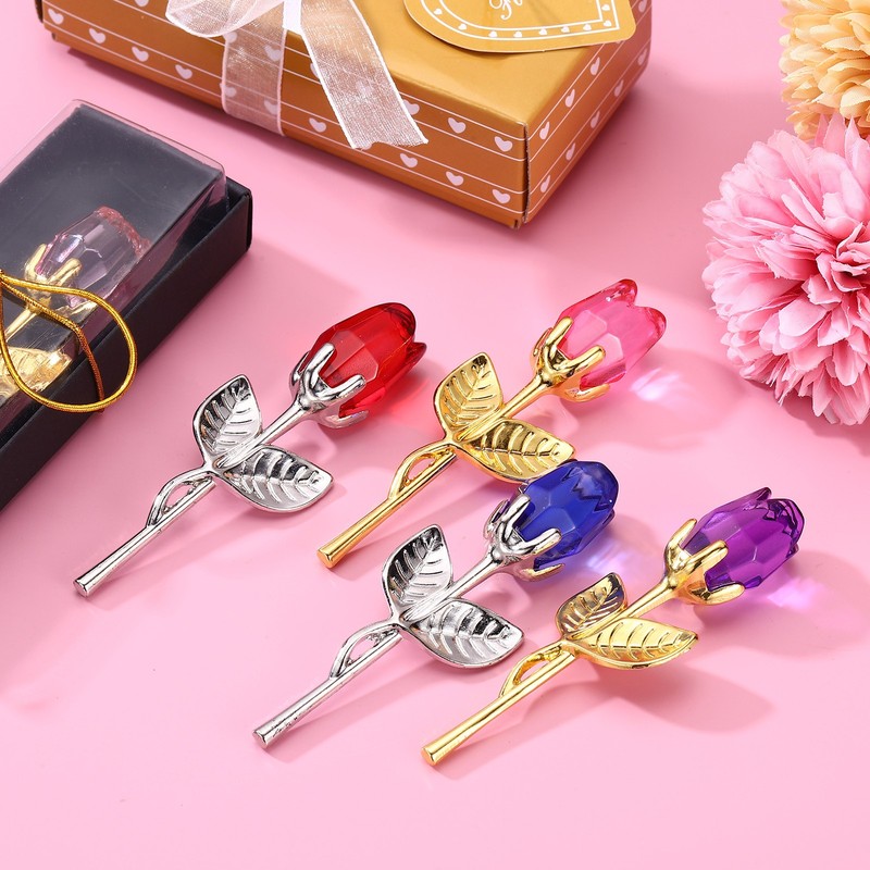 2 Mini Crystal Roses with Box, for Romantic, Purple & Gold gallery