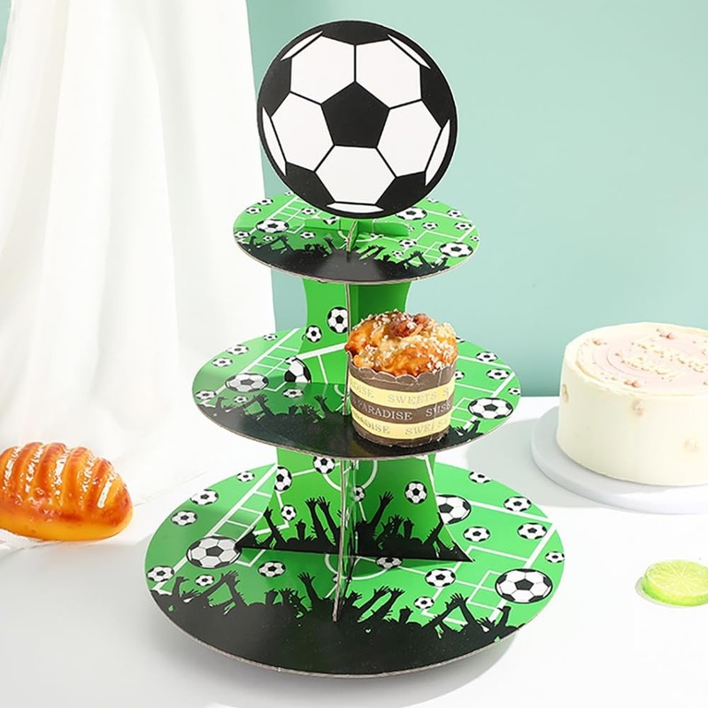 Soccer Party Cupcake Stand 3 Tier Football Sports Theme Stand Football Desser... gallery