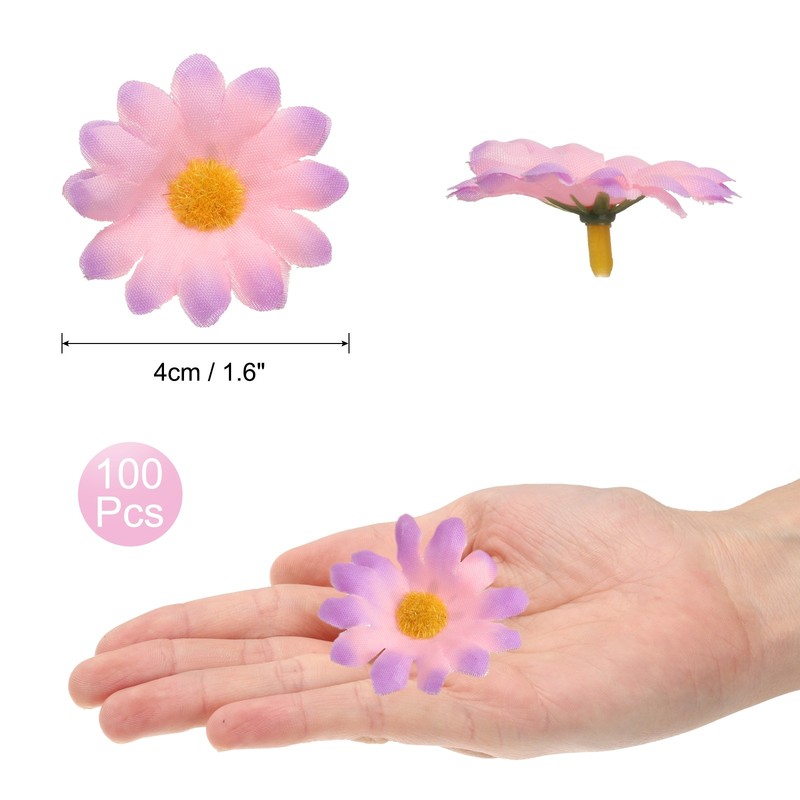 100pcs Artificial Daisies Flower Heads,1.6" Silk Fake Daisies, Orange/Purple gallery