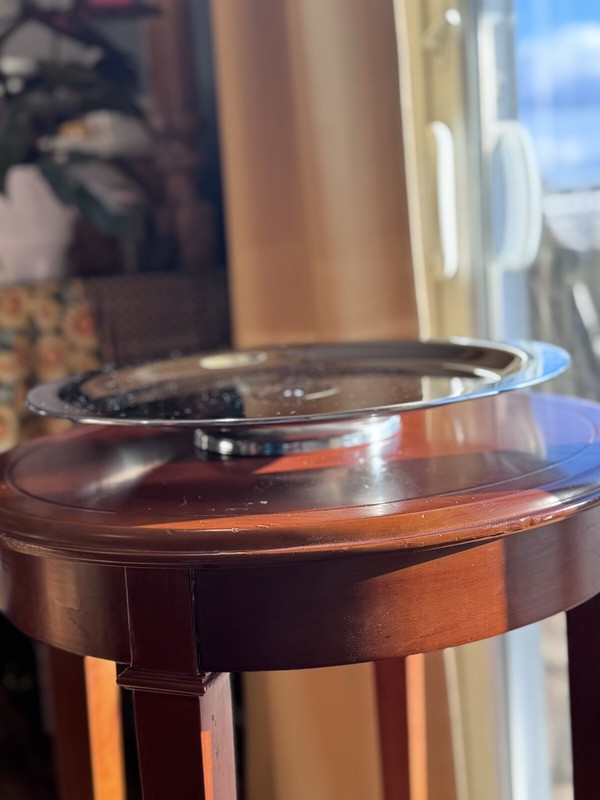 Vintage Kromex 16" Stainless Steel Rotating Pedestal Cake Stand Plate Lazy Susan gallery