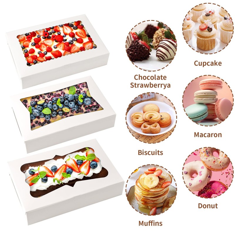48pcs12x8x2.5 Inches Bakery Boxes,Cookie Boxes with 3Style for Window Bread,T... gallery