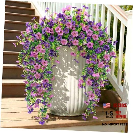 5PCS Artificial Faux Hanging Flowers Plants for Outdoor Mixed Purple