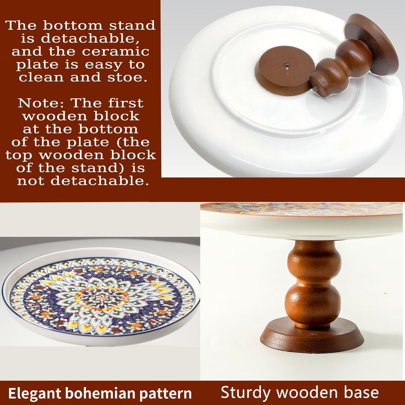 Ceramic Cake Holder Stand with Elegant Wood Curved Footed, 8” Versatile Desse... gallery