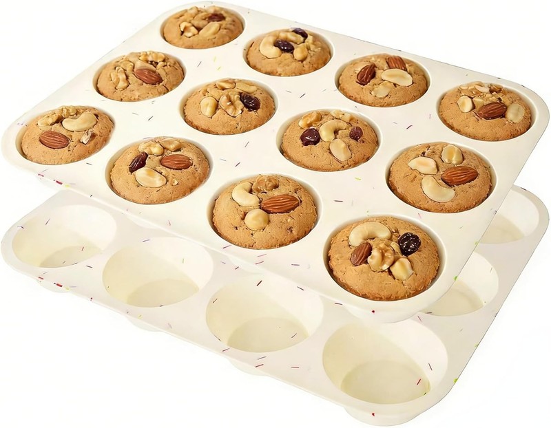 Silicone Muffin Pans for Baking Nonstick 2 Pcs, 12 Cup Regular Cupcake Pan,