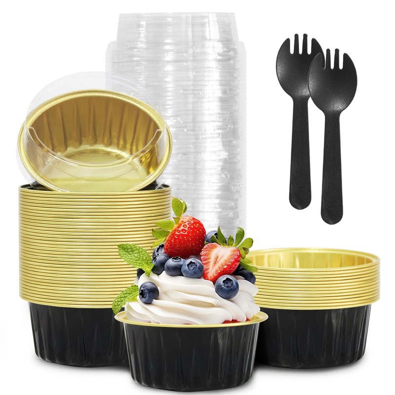 Graduation Party 50Pcs Mini Aluminum Foil Cupcake,5oz Baking Cups with Lids