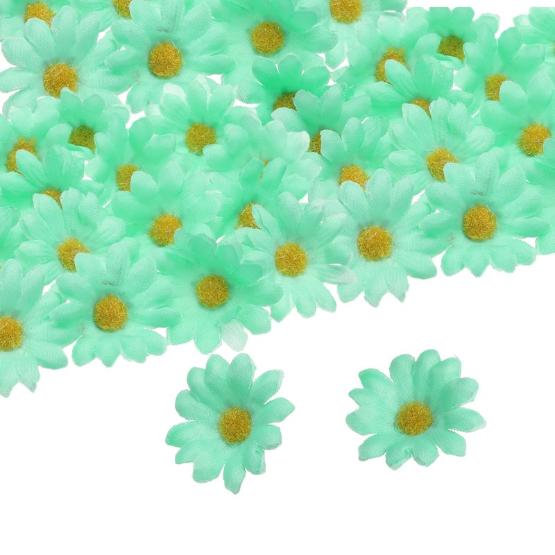 100pcs Artificial Daisies Flower Heads,1.6″ Silk Fake Heads Lake Green/Yellow