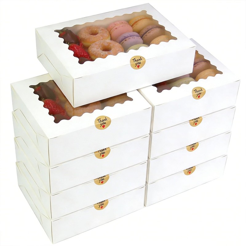 15 PCS Cookie Boxes 12x8x2.5 Inch White Bakery Window Pastry Macaron Gift