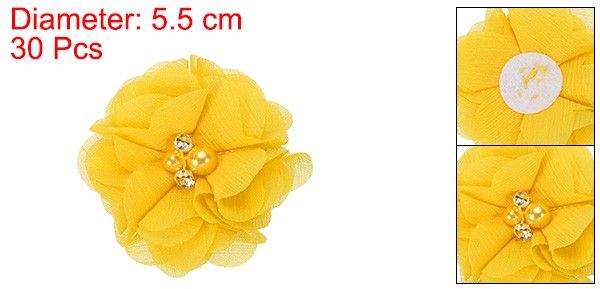 30Pcs 2" Chiffon Flower with Rhinestone Pearl Appliques Embellishments Yellow gallery