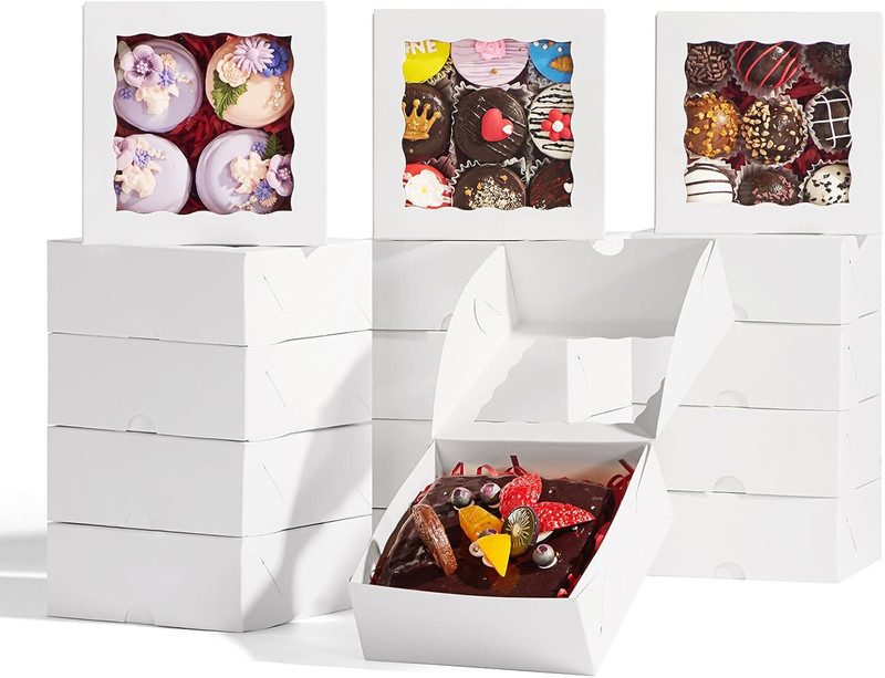 51PCS 5X5X2 Inch Bakery Boxes,Cookie Boxes with Window, Pastry Boxes for Macaroo gallery