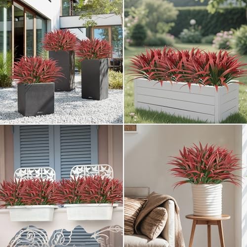 20 Pcs Fake Outdoor Plants Artificial Grass Greenery Stems Faux Plastic Red gallery