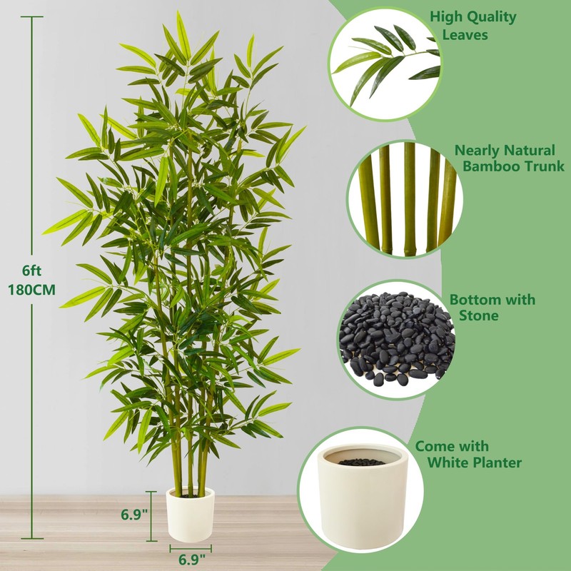 Warmplants Artificial Bamboo Tree 6Ft Tall Fake Bamboo Plant White Planter Faux gallery