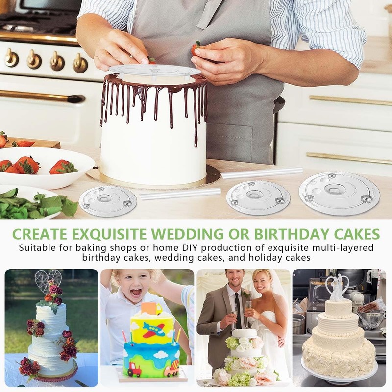 5 Pieces Cake Separator Plates Stands with 24 Pieces Plastic Cake Dowels Rods an gallery